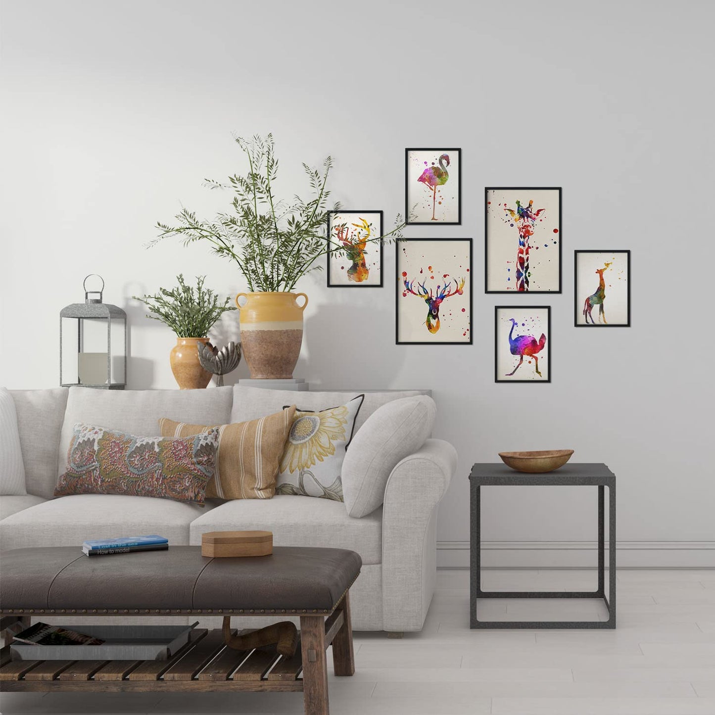 Set de 6 posters de Animales de acuarela. Colección de láminas con estética collage para la Tamaños A3 y A4. .-Artwork-Nacnic-Nacnic Estudio SL
