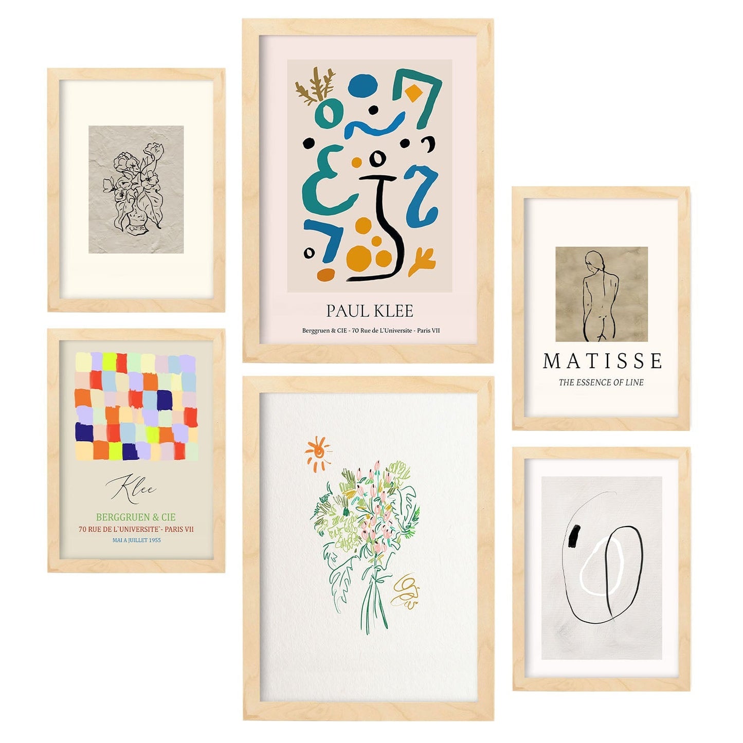 Set de 6 posters de Modernismo. Colección de láminas con estética collage para la Tamaños A3 y A4. .-Artwork-Nacnic-Marco Madera clara-Nacnic Estudio SL