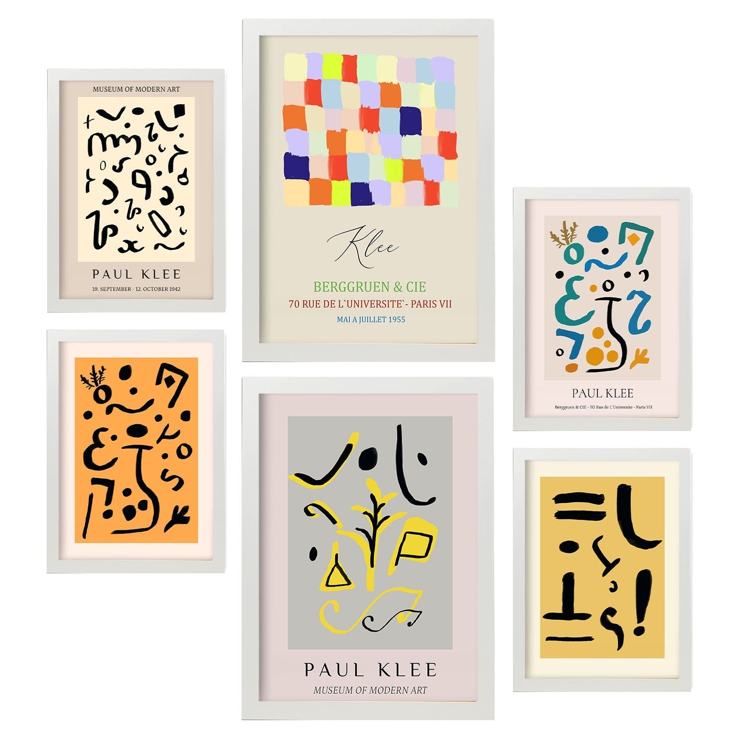 Set de 6 pósters de Paul Klee. Colección de láminas con estética collage para la Tamaños A3 y A4. .-Artwork-Nacnic-Marco Blanco-Nacnic Estudio SL