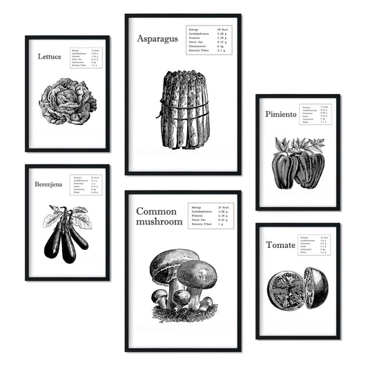 Set de 6 posters de Vegetales. Colección de láminas con estética collage para la Tamaños A3 y A4. .-Artwork-Nacnic-Nacnic Estudio SL