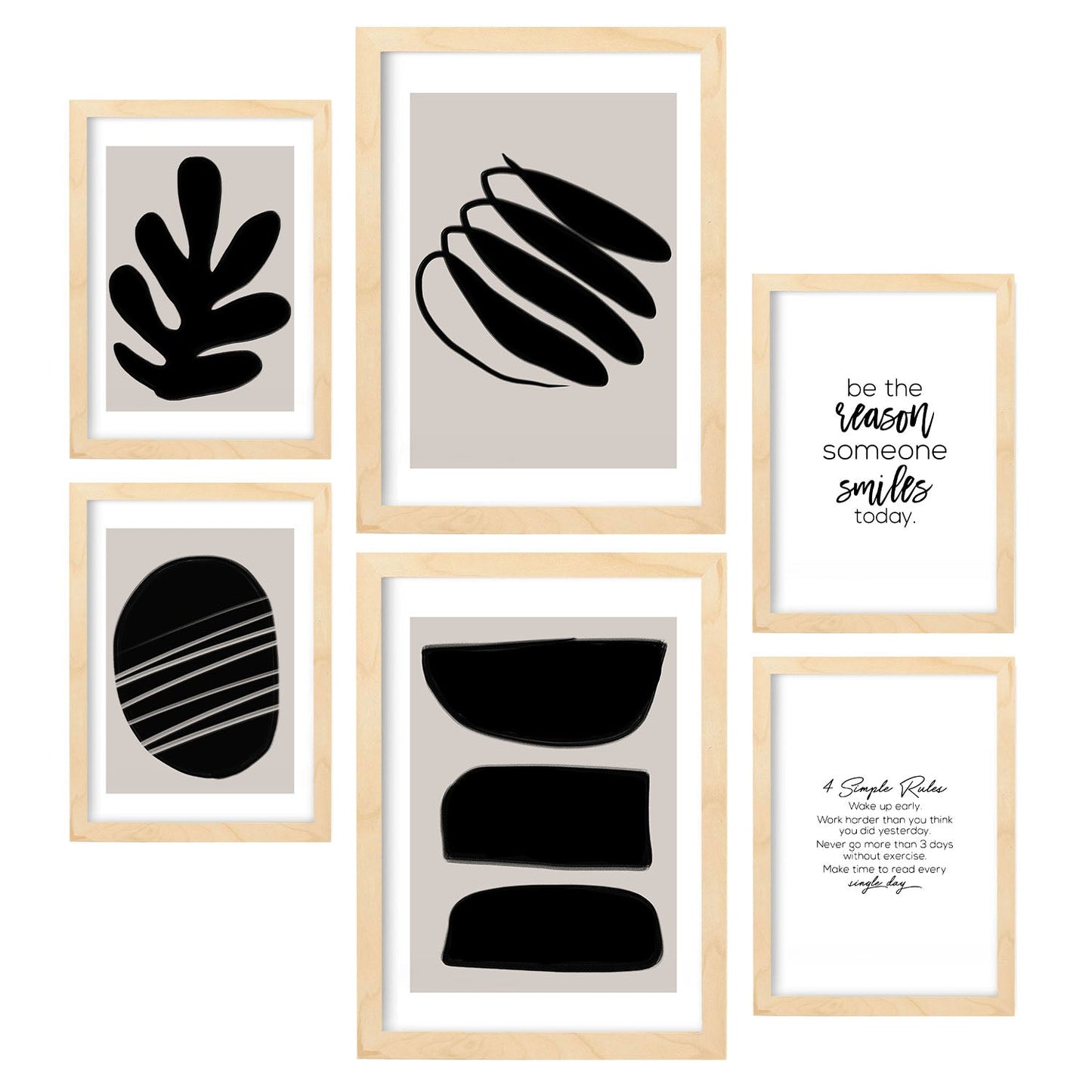 Set de 6 posters En blanco y negro. Colección de láminas con estética collage para la Tamaños A3 y A4. .-Artwork-Nacnic-Marco Madera clara-Nacnic Estudio SL