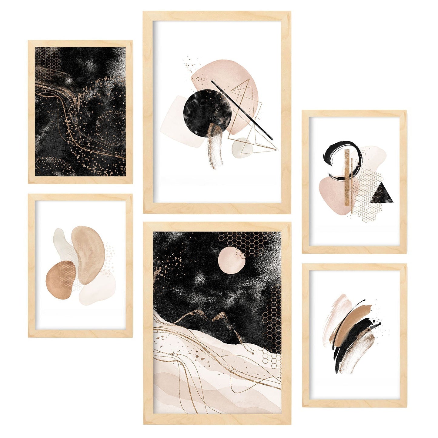 Set de 6 posters Sueño abstracto. Colección de láminas con estética collage para la Tamaños A3 y A4. .-Artwork-Nacnic-Marco Madera clara-Nacnic Estudio SL