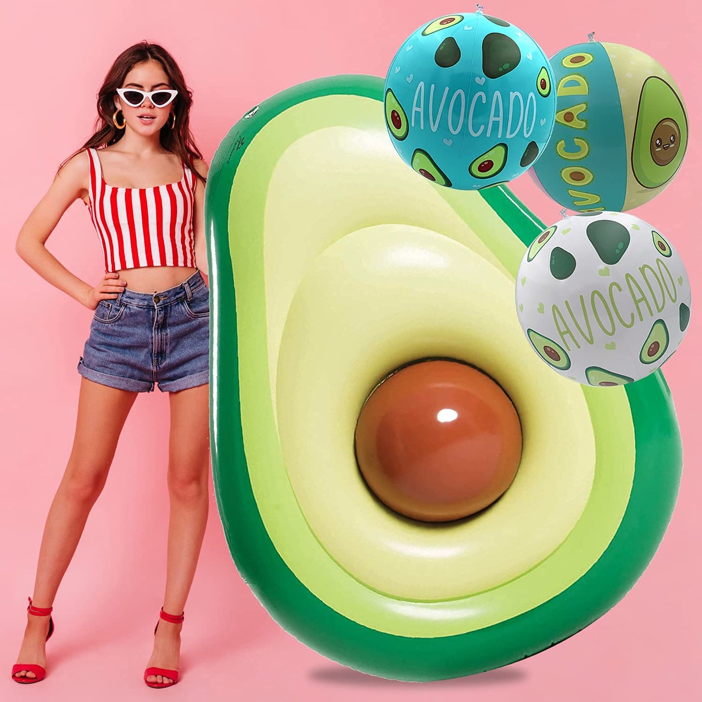 Set de Colchoneta Hinchable Aguacate y 3 Pelotas Inflables para Vacaciones, Fiestas de Verano y Cumpleaños | Hamaca Tumbona Gigante-Nacnic-Nacnic Estudio SL