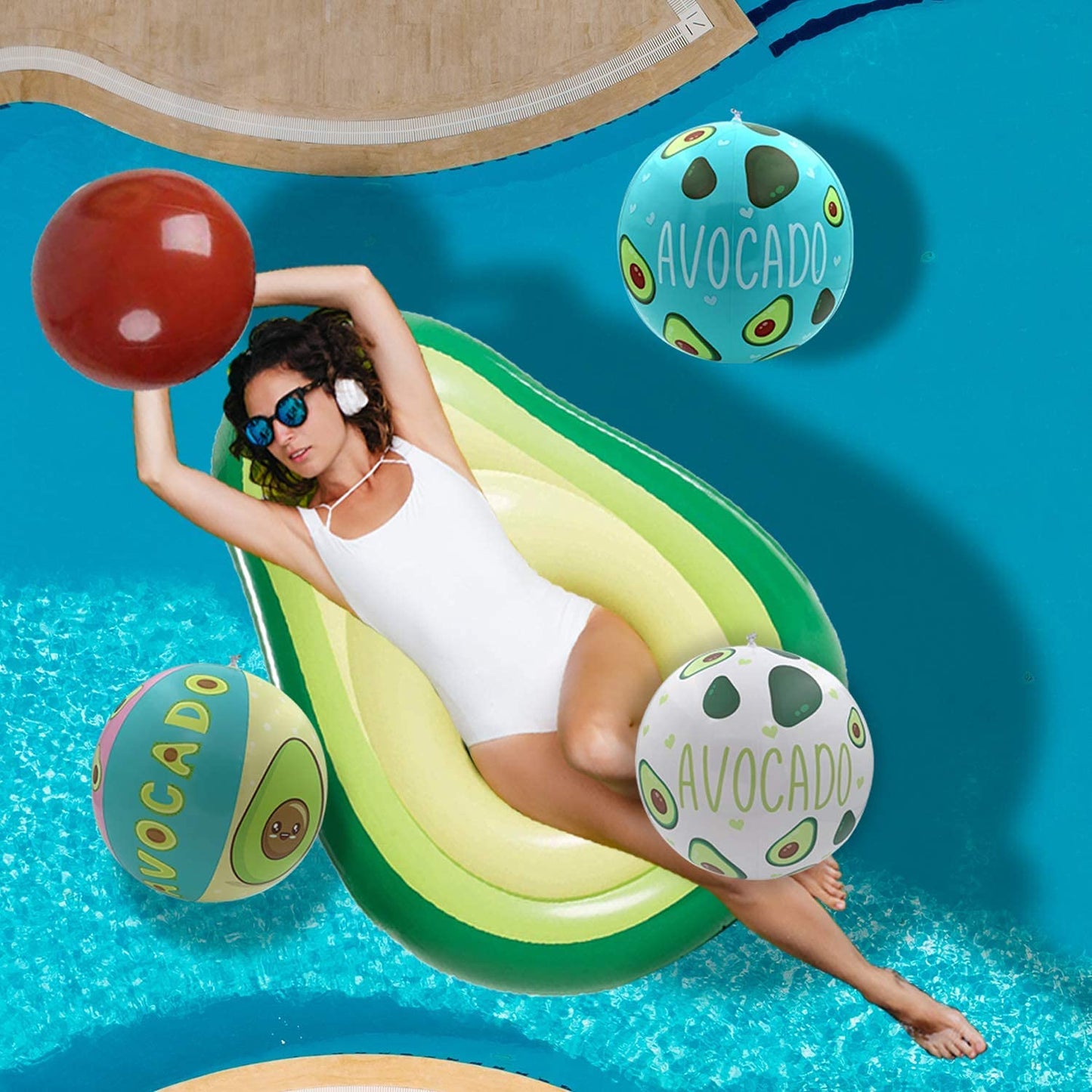 Set de Colchoneta Hinchable Aguacate y 3 Pelotas Inflables para Vacaciones, Fiestas de Verano y Cumpleaños | Hamaca Tumbona Gigante-Nacnic-Nacnic Estudio SL