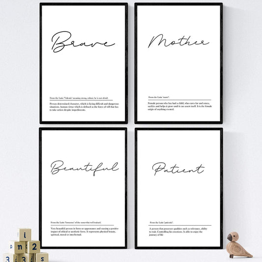 Set de cuatro láminas con definiciones de palabras en ingles. Poster 'Mother' de palabras con definiciones.-Artwork-Nacnic-Nacnic Estudio SL