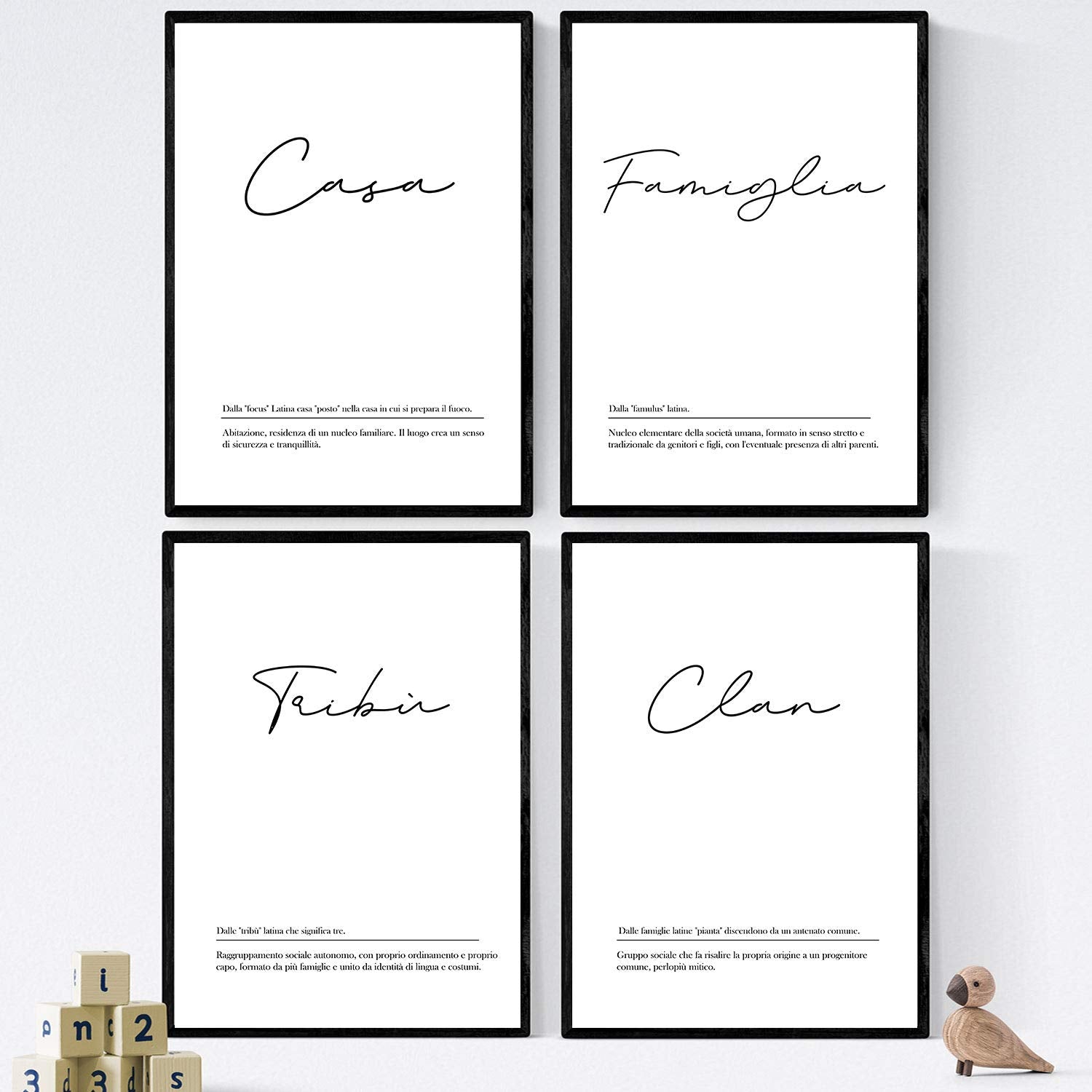 Set de cuatro láminas con definiciones de palabras en italiano. Poster 'Famiglia' de palabras con definiciones.-Artwork-Nacnic-Nacnic Estudio SL
