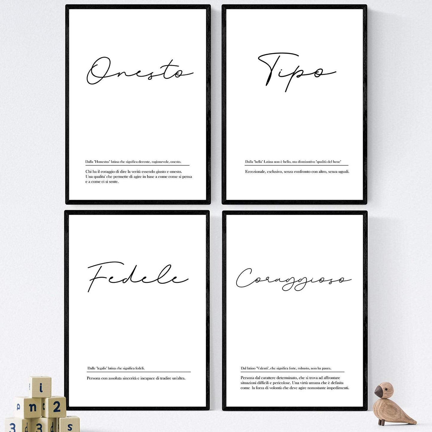 Set de cuatro láminas con definiciones de palabras en italiano. Poster 'Il mio compagno' de palabras con definiciones.-Artwork-Nacnic-Nacnic Estudio SL