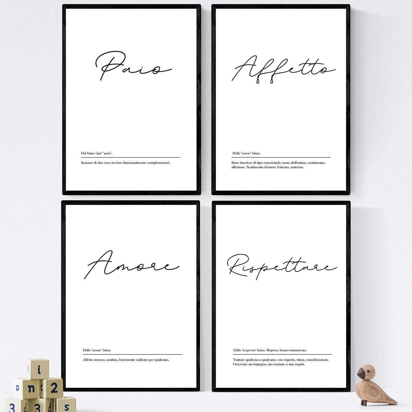 Set de cuatro láminas con definiciones de palabras en italiano. Poster 'Le coppie' de palabras con definiciones.-Artwork-Nacnic-Nacnic Estudio SL