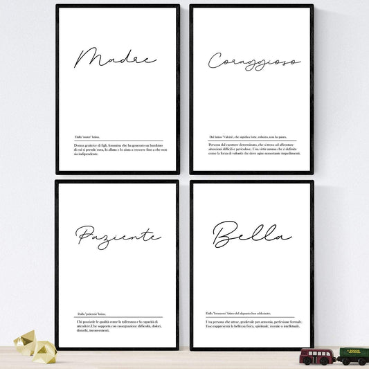 Set de cuatro láminas con definiciones de palabras en italiano. Poster 'Madre' de palabras con definiciones.-Artwork-Nacnic-Nacnic Estudio SL