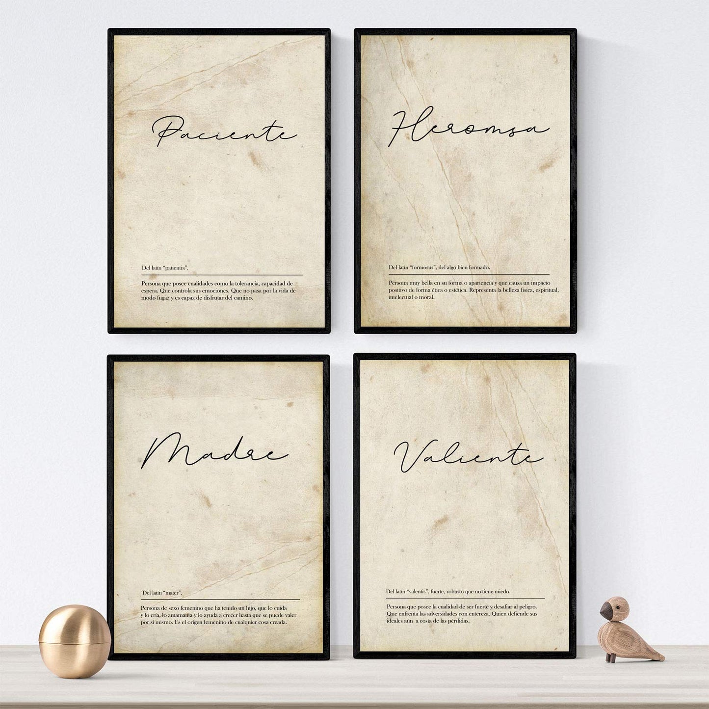 Set de cuatro láminas con definiciones de Palabras para madre Fondo vintage.-Artwork-Nacnic-Nacnic Estudio SL