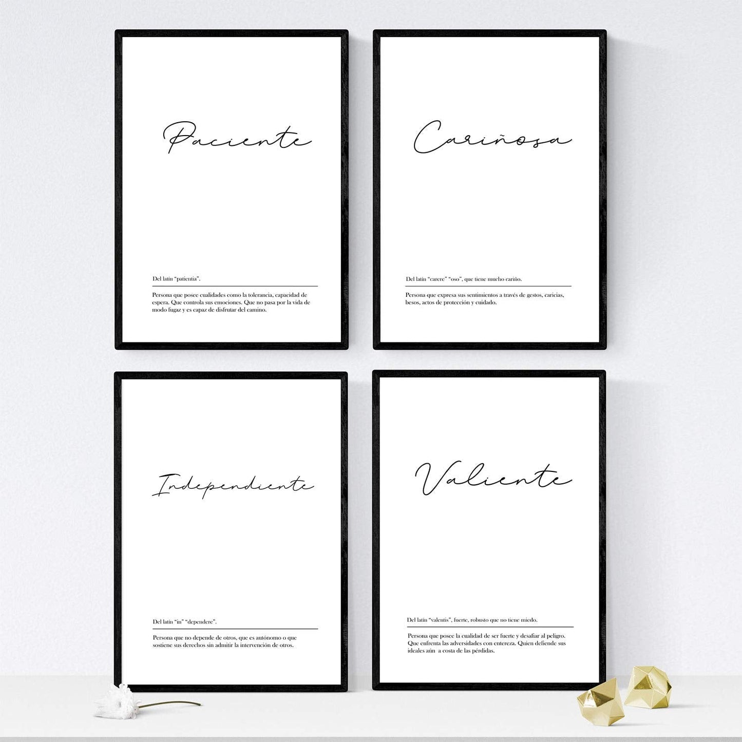 Set de cuatro láminas con definiciones de Palabras para pareja chicas Fondo blanco-Artwork-Nacnic-Nacnic Estudio SL