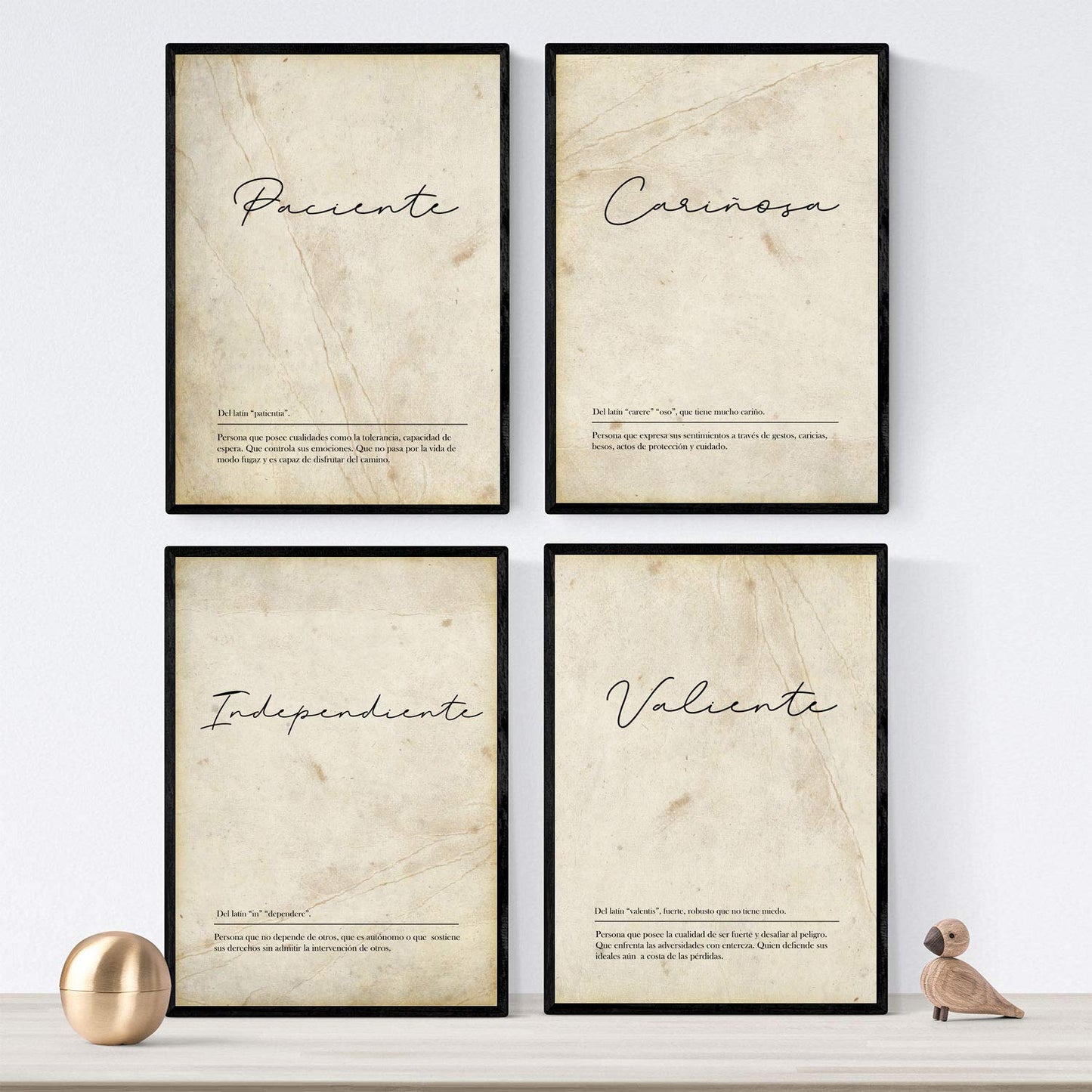 Set de cuatro láminas con definiciones de Palabras para pareja chicas Fondo vintage.-Artwork-Nacnic-Nacnic Estudio SL