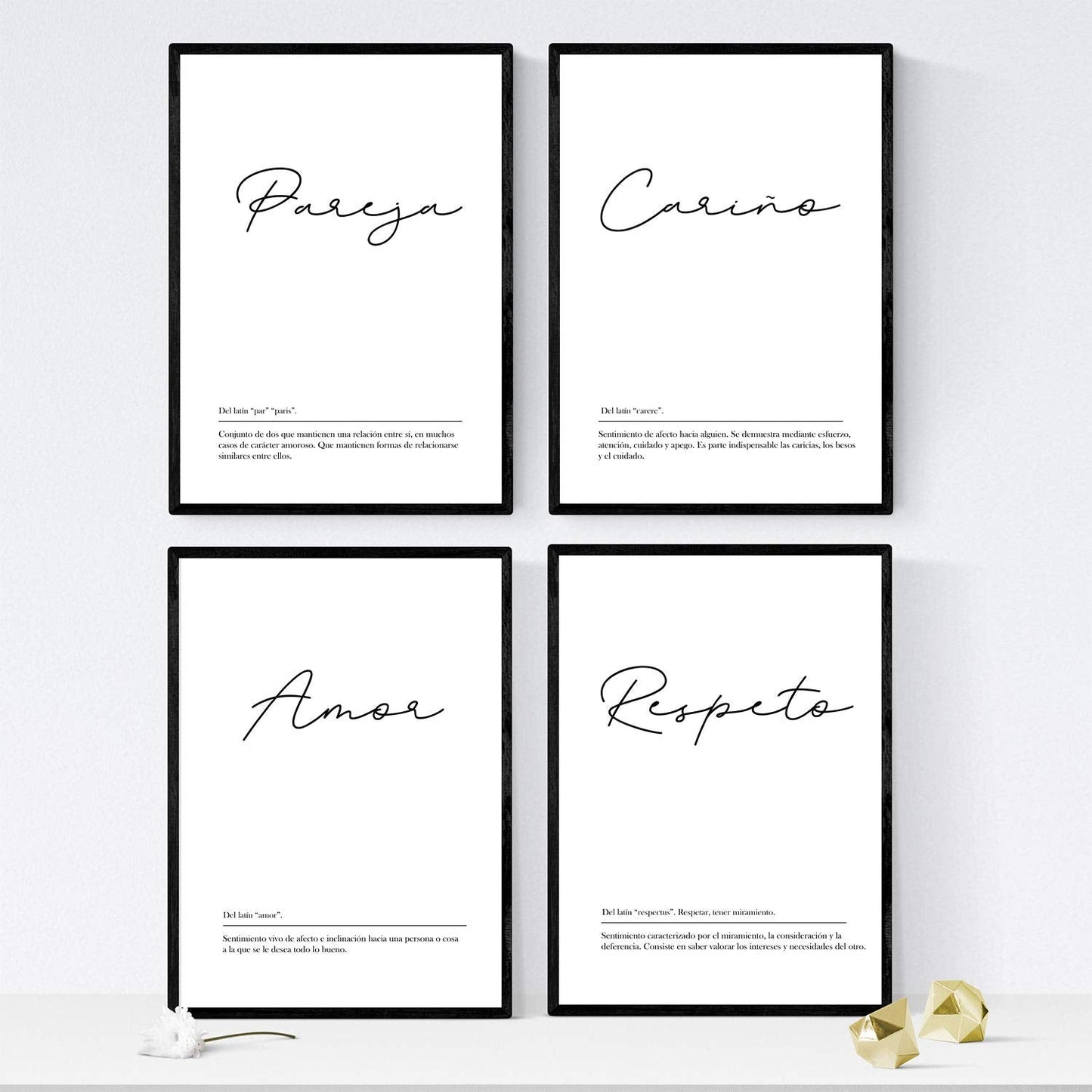 Set de cuatro láminas con definiciones de Palabras para pareja Fondo blanco-Artwork-Nacnic-Nacnic Estudio SL