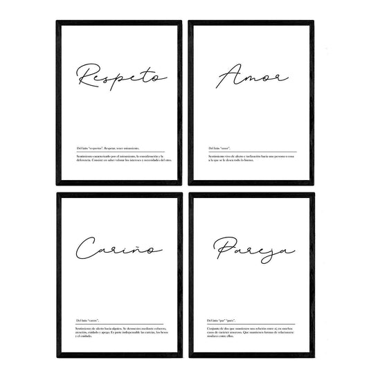Set de cuatro láminas con definiciones de Palabras para pareja Fondo blanco-Artwork-Nacnic-Nacnic Estudio SL
