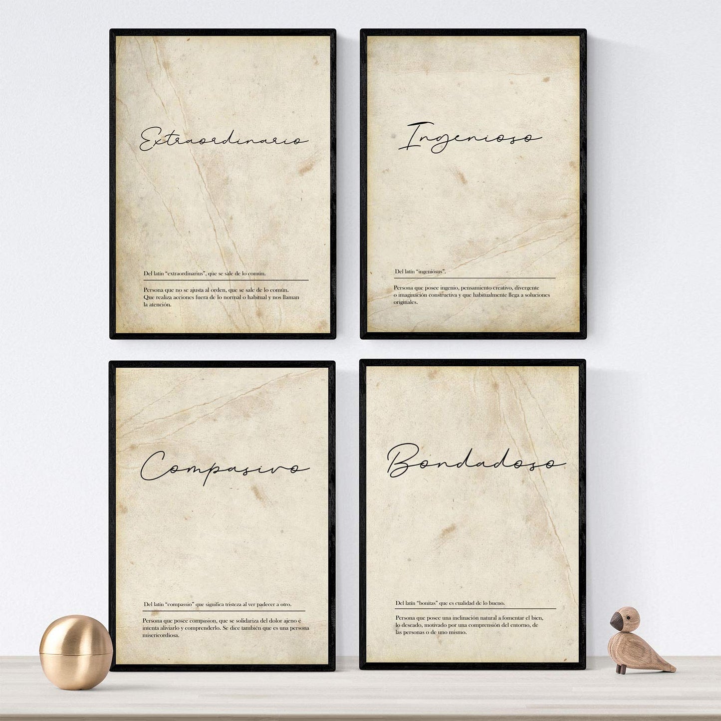 Set de cuatro láminas con definiciones de Palabras para pareja masculinas Fondo vintage.-Artwork-Nacnic-Nacnic Estudio SL