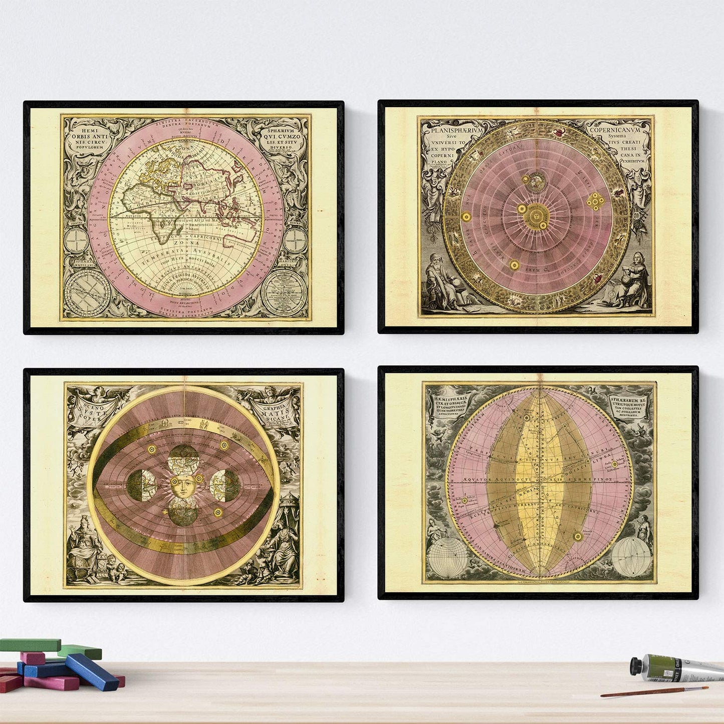 Set de cuatro láminas con mapas astronomicos antiguos. Posters de mapas astrologicos en-Artwork-Nacnic-Nacnic Estudio SL