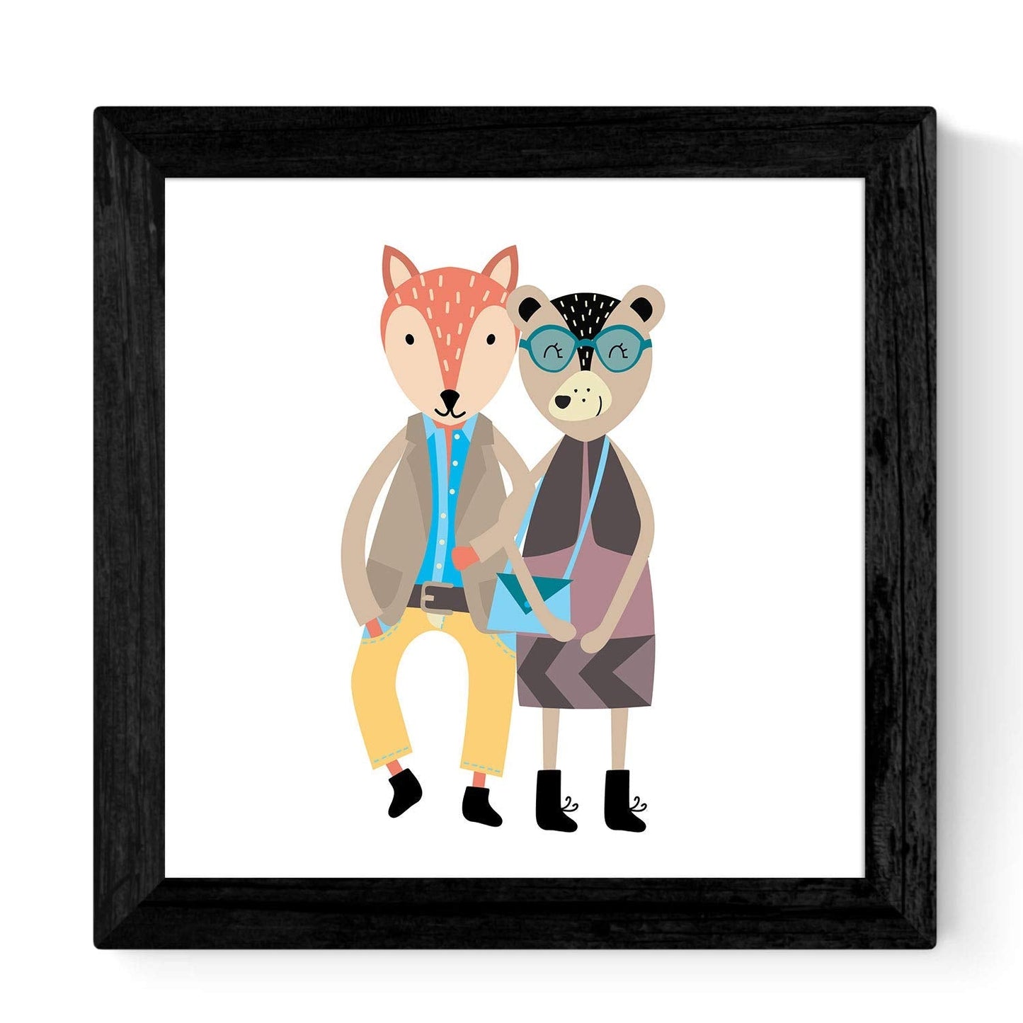 Set de cuatro láminas cuadradas con ilustraciones de Animales modernos escandinavos en la ciudadTamaño 20x20 cm estilo nordico-Artwork-Nacnic-Nacnic Estudio SL
