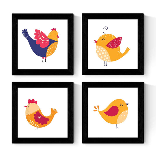 Set de cuatro láminas cuadradas con ilustraciones de familia de gallinas y pollos cm estilo escandinavo nordico-Artwork-Nacnic-Nacnic Estudio SL