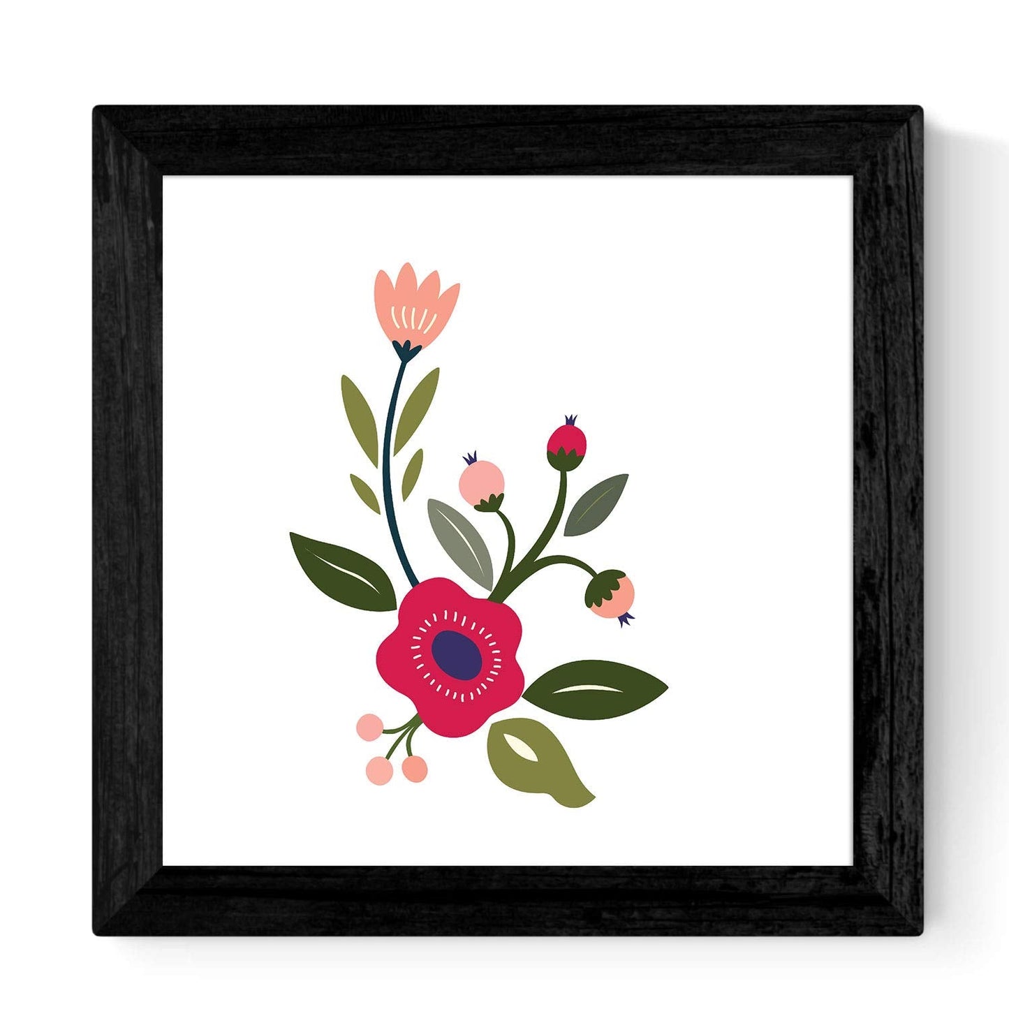 Set de cuatro láminas cuadradas con ilustraciones de flores llamativas tonos rosas y naranjas cm estilo escandinavo nordico-Artwork-Nacnic-Nacnic Estudio SL