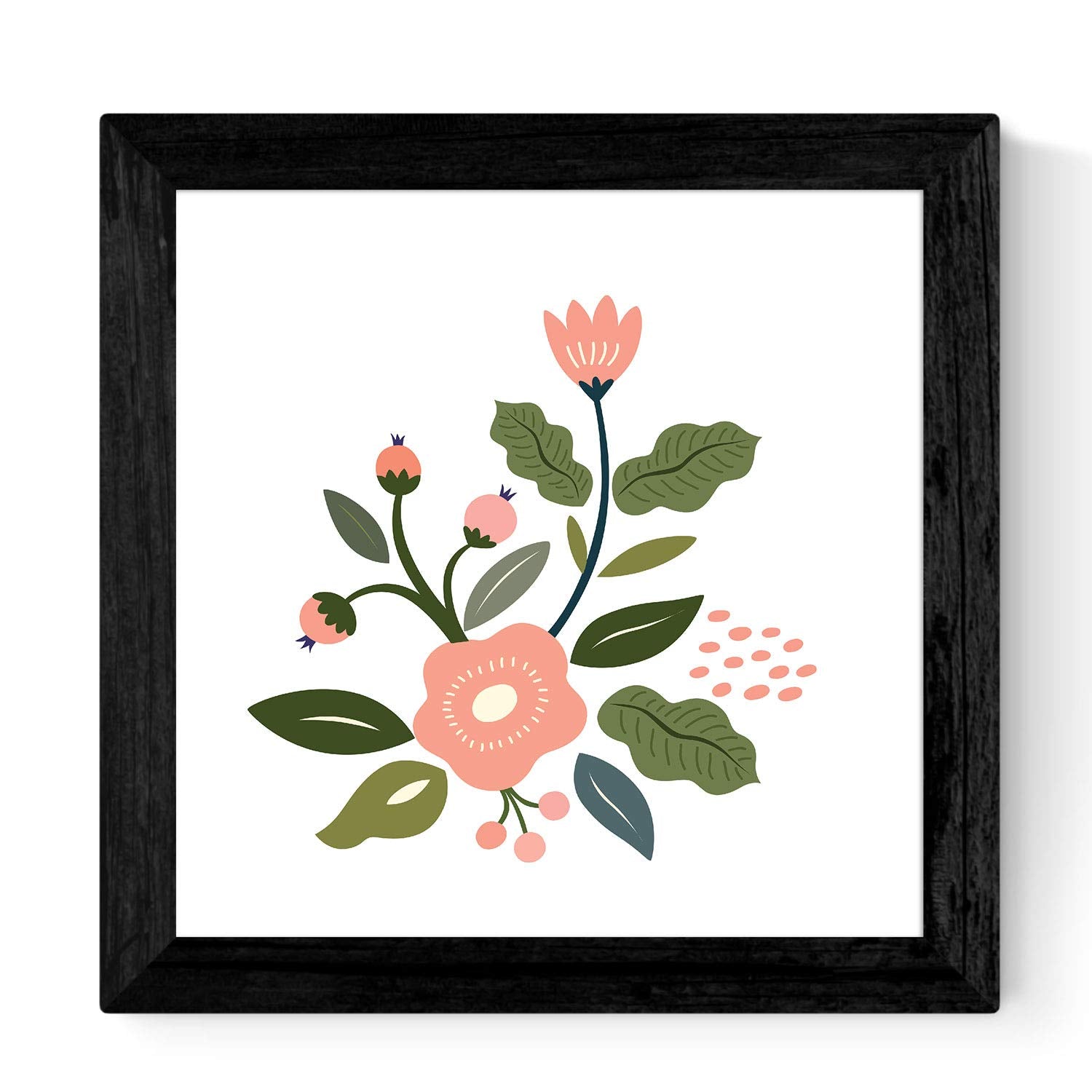 Set de cuatro láminas cuadradas con ilustraciones de flores llamativas tonos rosas y naranjas cm estilo escandinavo nordico-Artwork-Nacnic-Nacnic Estudio SL