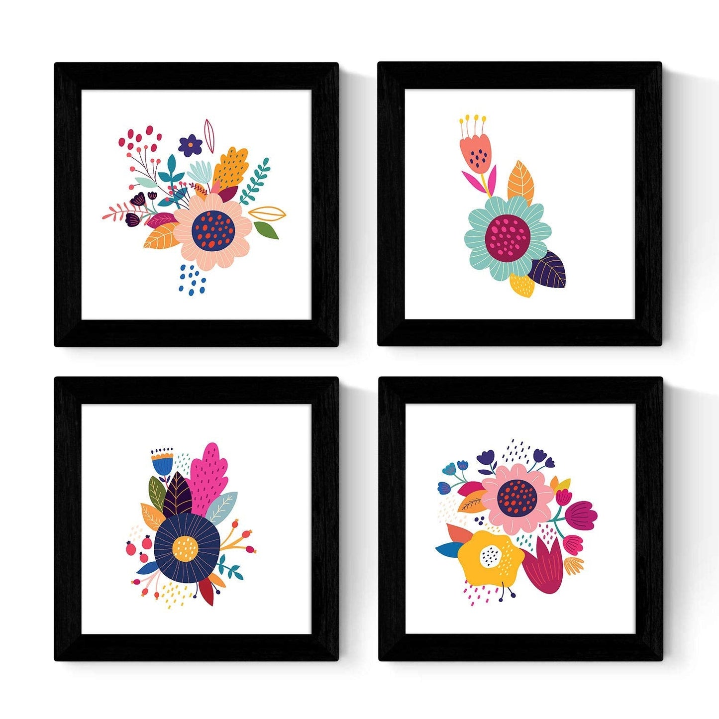 Set de cuatro láminas cuadradas con ilustraciones de flores multicolores cm estilo escandinavo nordico-Artwork-Nacnic-Nacnic Estudio SL