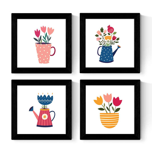 Set de cuatro láminas cuadradas con ilustraciones de llamativos ramos de flores cm estilo escandinavo nordico-Artwork-Nacnic-Nacnic Estudio SL