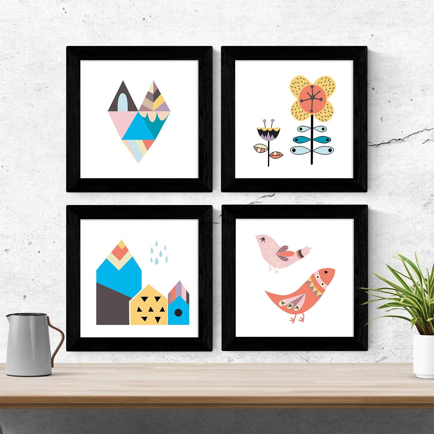 Set de cuatro láminas cuadradas con ilustraciones de naturaleza otoño escandinava cm estilo nordico-Artwork-Nacnic-Nacnic Estudio SL