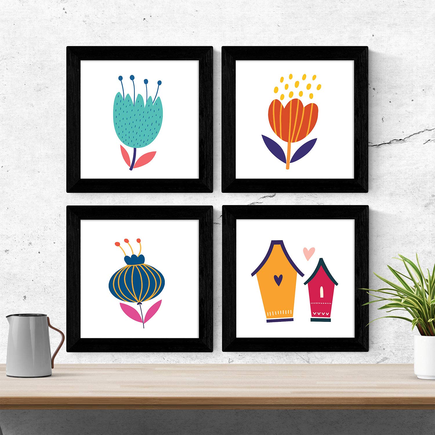 Set de cuatro láminas cuadradas con ilustraciones de Set flores silvestres cm estilo escandinavo nordico-Artwork-Nacnic-Nacnic Estudio SL