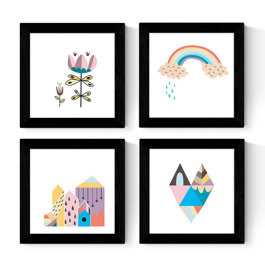 Set de cuatro láminas cuadradas con ilustraciones de Set naturaleza escandinava cm estilo nordico-Artwork-Nacnic-Nacnic Estudio SL