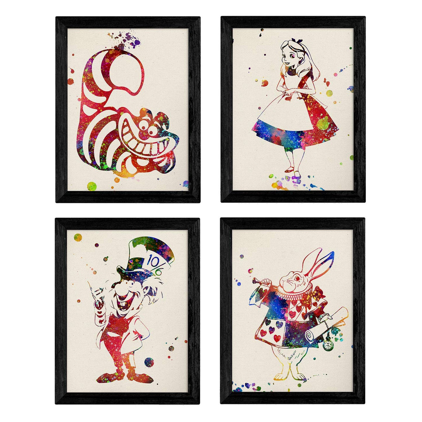 Set de cuatro láminas estilo explosión de color. Posters Alicia en el pais de las maravillas, Láminas de Alicia, el conejo, el sombrerero y el gato-Artwork-Nacnic-Nacnic Estudio SL