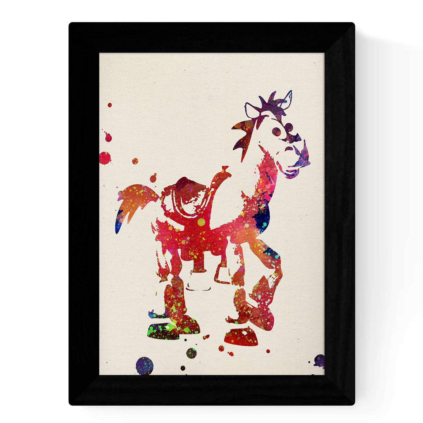 Set de cuatro láminas estilo explosión de color. Posters Pelicula Toy Story, Buzz, Woody, Jessie y el caballo en Fondo color acurela-Artwork-Nacnic-Nacnic Estudio SL