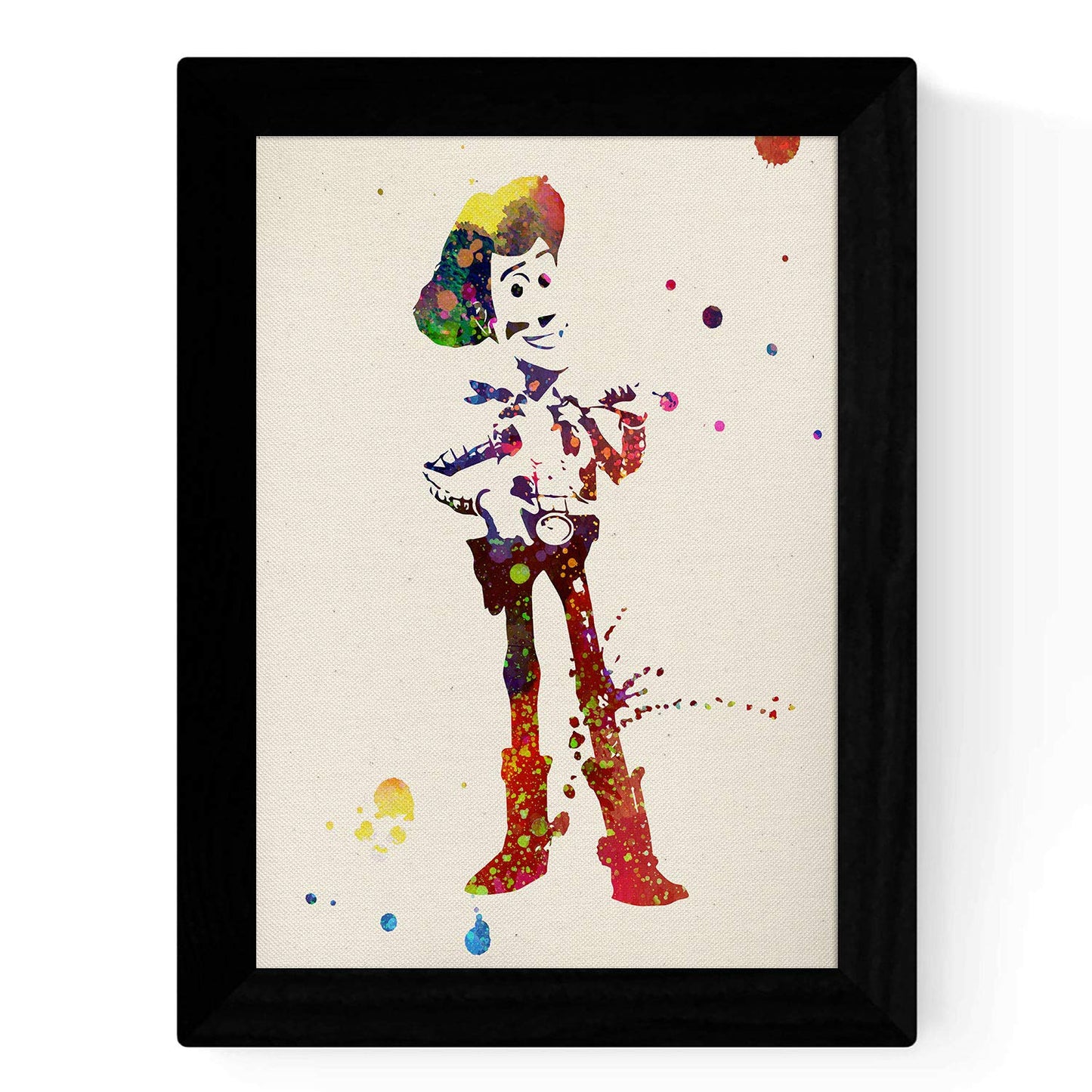Set de cuatro láminas estilo explosión de color. Posters Pelicula Toy Story, Buzz, Woody, Jessie y el caballo en Fondo color acurela-Artwork-Nacnic-Nacnic Estudio SL