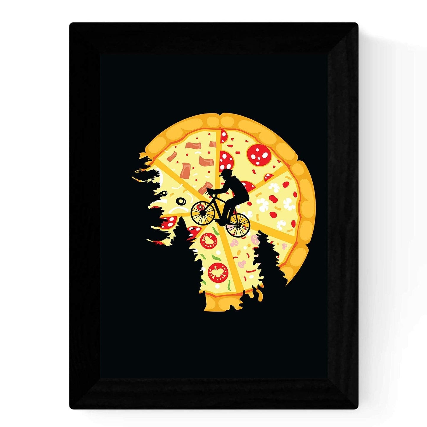 Set de cuatro láminas Pizza (Pink Floid, ET, DJ y Aliens ) para Set Pizza Lovers. Poster Fondo negro-Artwork-Nacnic-Nacnic Estudio SL