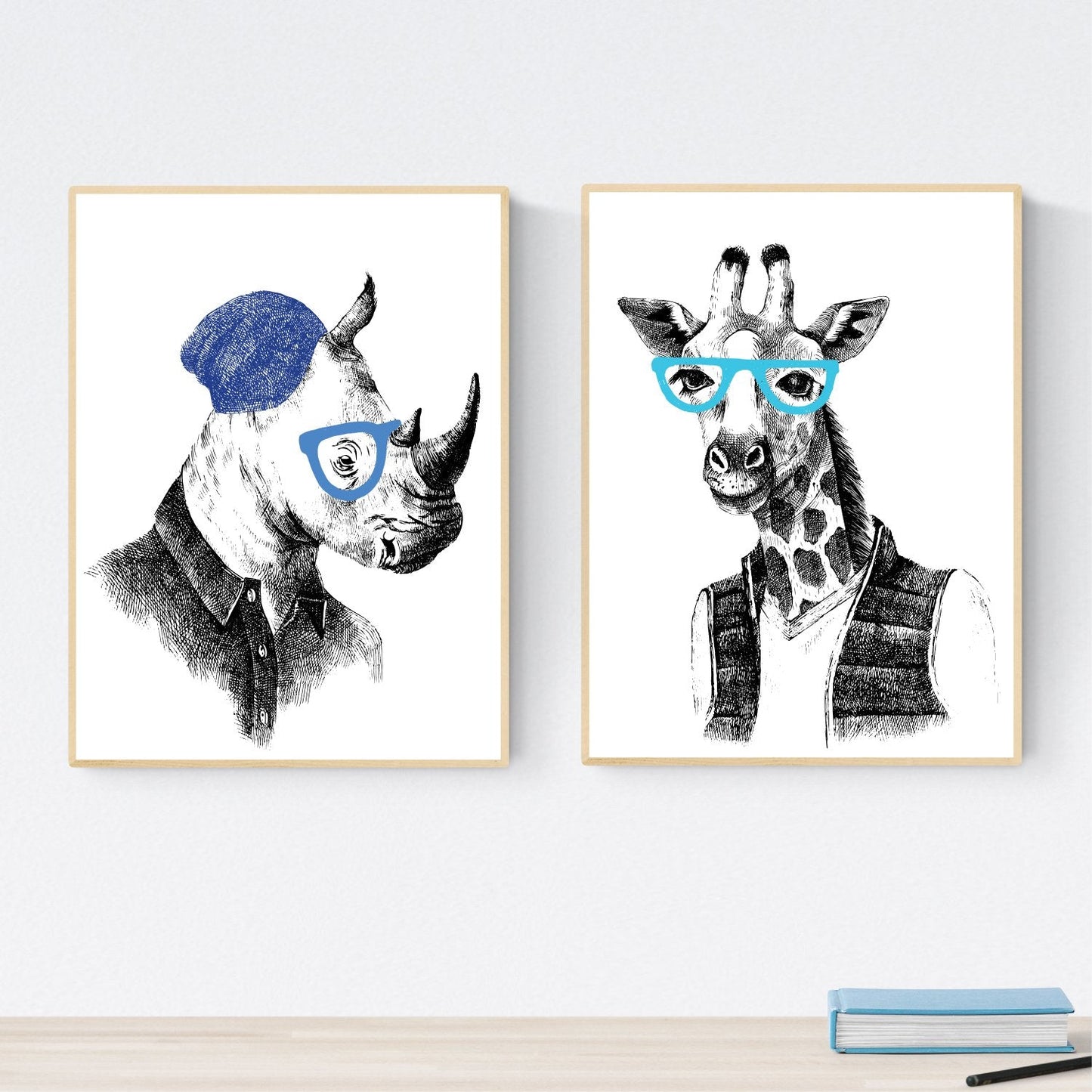 Set de dos láminas ANIMALES ILUSTRADOS. Pack de dos poster para enmarcar con ilustraciones de animales. alta calidad.-Artwork-Nacnic-Nacnic Estudio SL