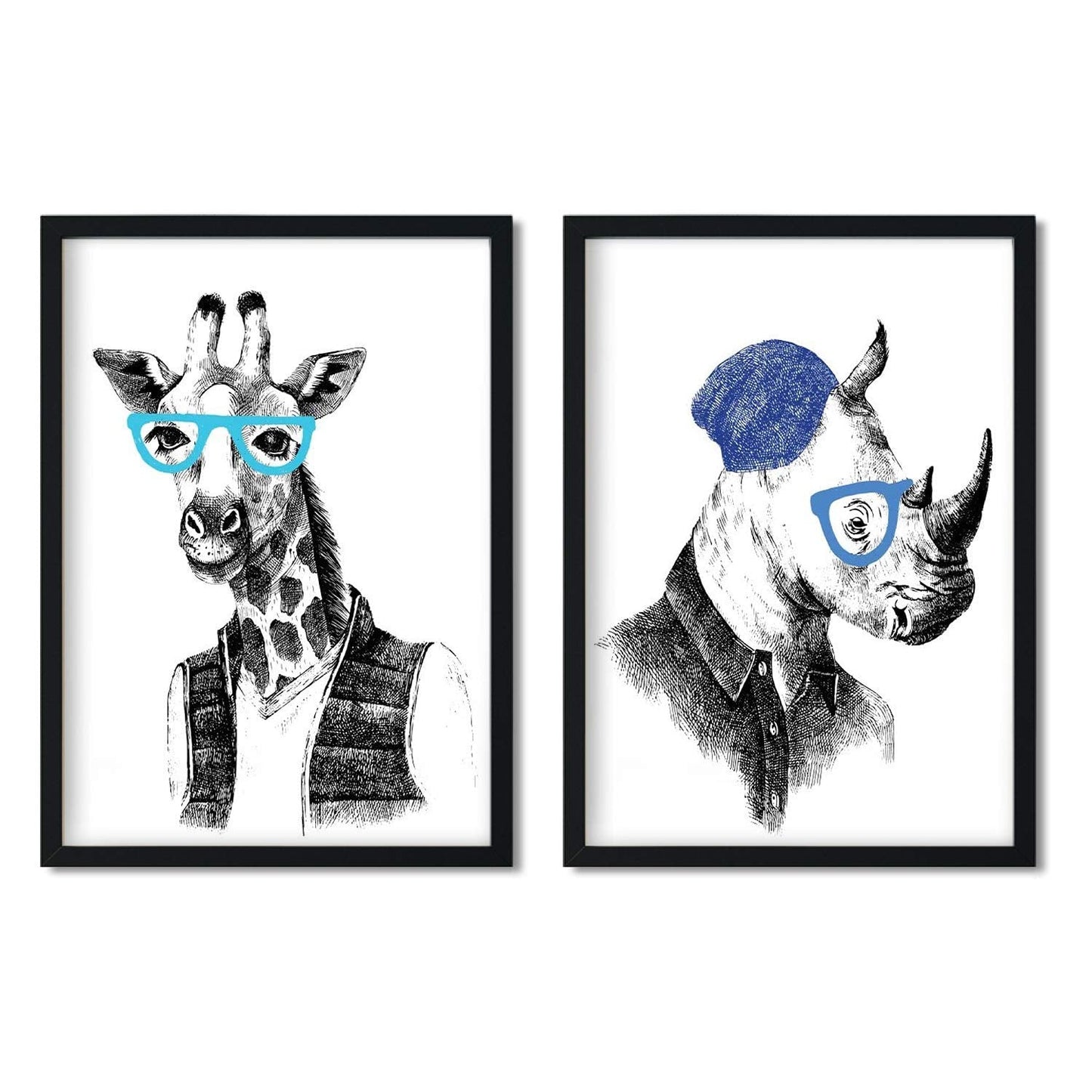 Set de Dos láminas Animales ILUSTRADOS. Pack de Dos Poster para enmarcar con Ilustraciones de Animales.-Artwork-Nacnic-Nacnic Estudio SL