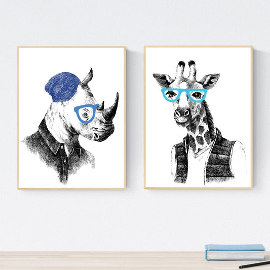Set de Dos láminas Animales ILUSTRADOS. Pack de Dos Poster para enmarcar con Ilustraciones de Animales.-Artwork-Nacnic-Nacnic Estudio SL