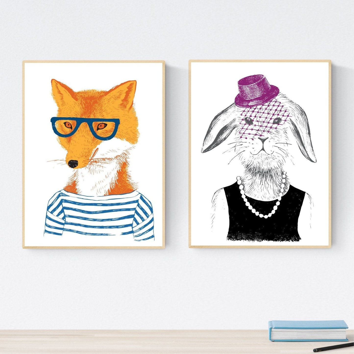 Set de dos láminas ANIMALES ILUSTRADOS. Pack de dos poster para enmarcar con ilustraciones de animales.-Artwork-Nacnic-Nacnic Estudio SL