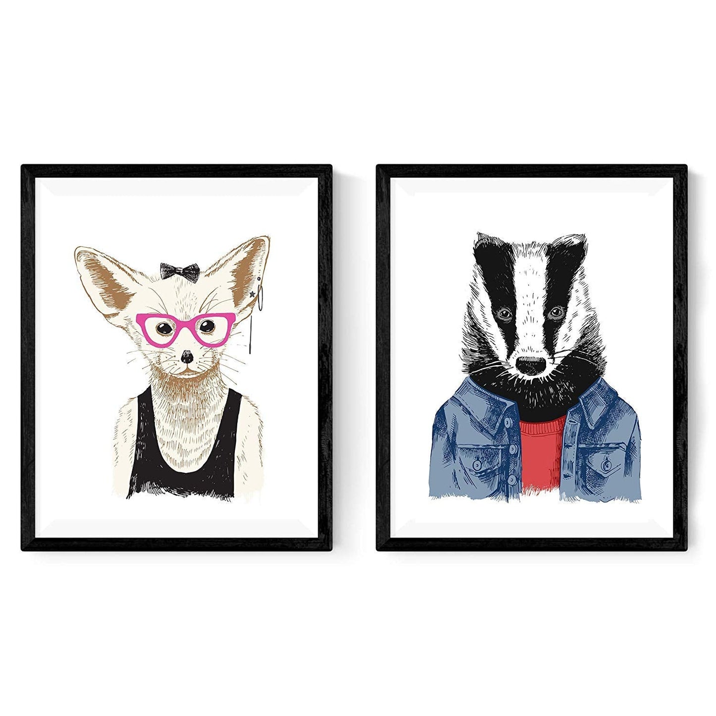 Set de dos láminas ANIMALES ILUSTRADOS. Pack de dos poster para enmarcar con ilustraciones de animales. Regalo para los amigos de los animales. Decoracion del hogar. Papel 250 gr. Nacnic-Artwork-Nacnic-Nacnic Estudio SL