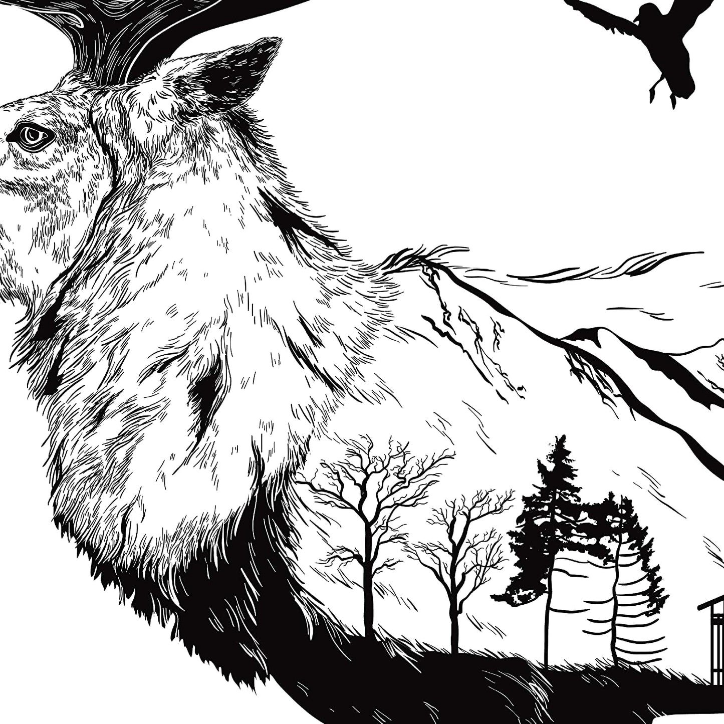 Set de Dos Láminas Estilo Nórdico con Oso y Ciervo en Blanco y Negro