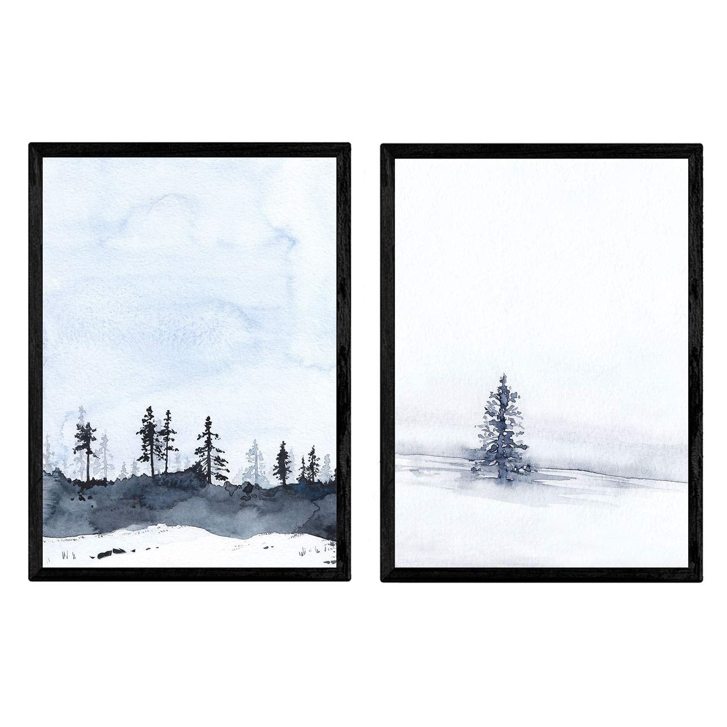 Set de dos láminas Nordico, paisaje nieve. Láminas estilo nórdico para enmarcar-Artwork-Nacnic-Nacnic Estudio SL