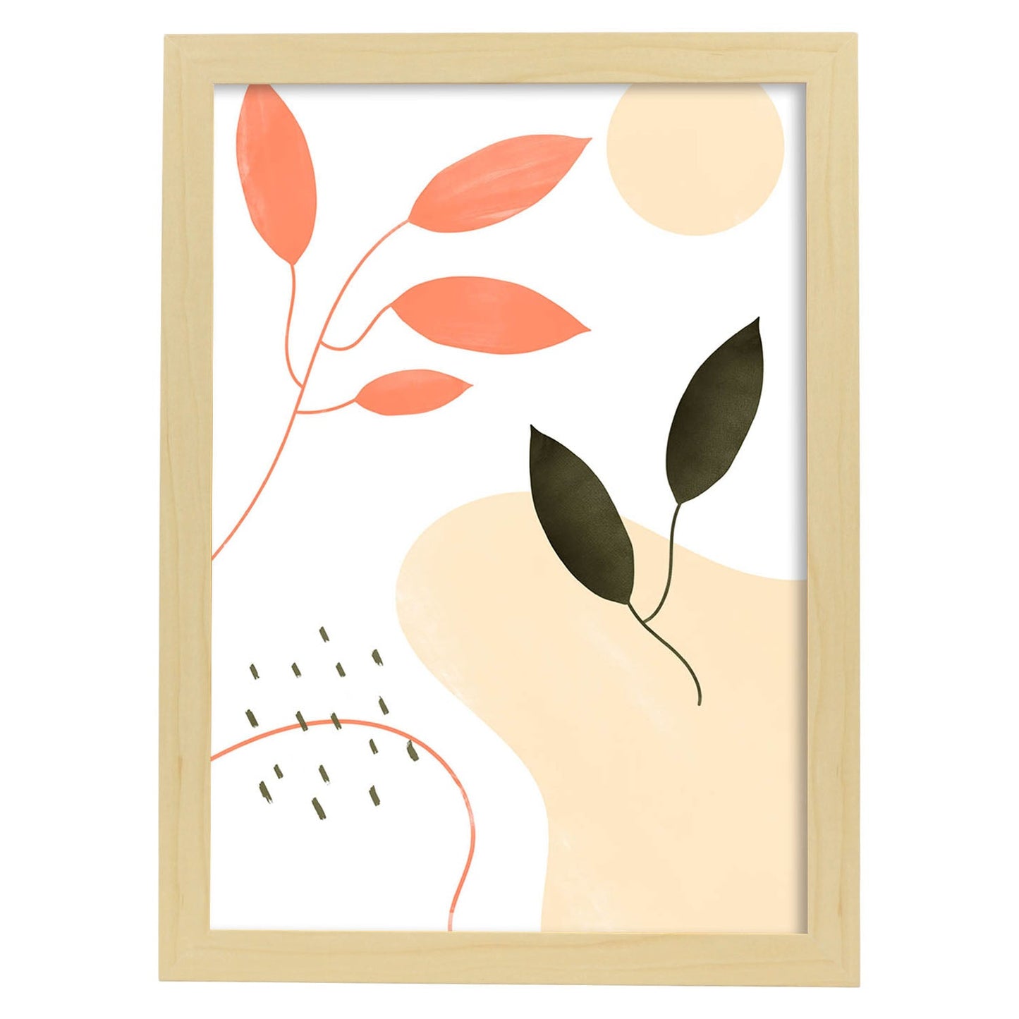 Set de láminas Abstracto 10. Pósters con ilustraciones de arte abstracto floral en cálidos tonos tierra.-Artwork-Nacnic-A4-Marco Madera clara-Nacnic Estudio SL