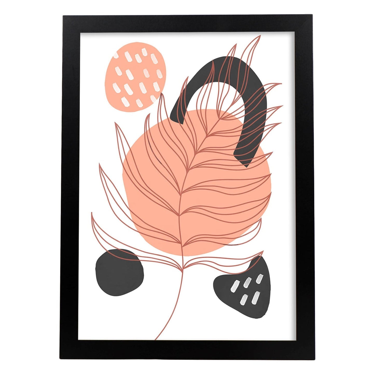 Set de láminas Abstracto 2. Pósters con ilustraciones de arte abstracto floral en cálidos tonos tierra.-Artwork-Nacnic-A4-Marco Negro-Nacnic Estudio SL