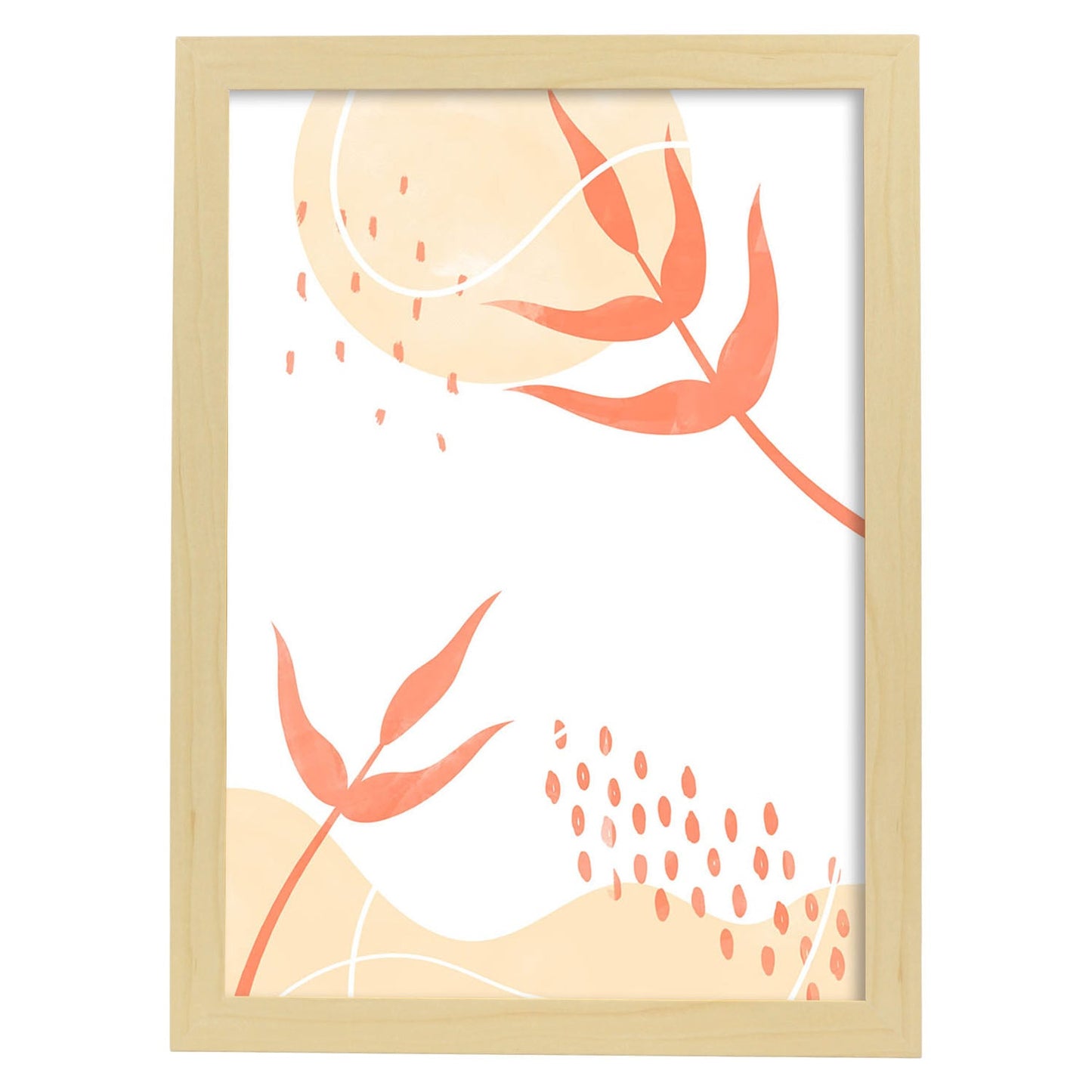 Set de láminas Abstracto 5. Pósters con ilustraciones de arte abstracto floral en cálidos tonos tierra.-Artwork-Nacnic-A3-Marco Madera clara-Nacnic Estudio SL