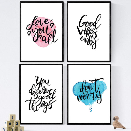 Set de láminas con mensajes felices y coloridos. Pack de posters 'Good Vives'.-Artwork-Nacnic-Nacnic Estudio SL