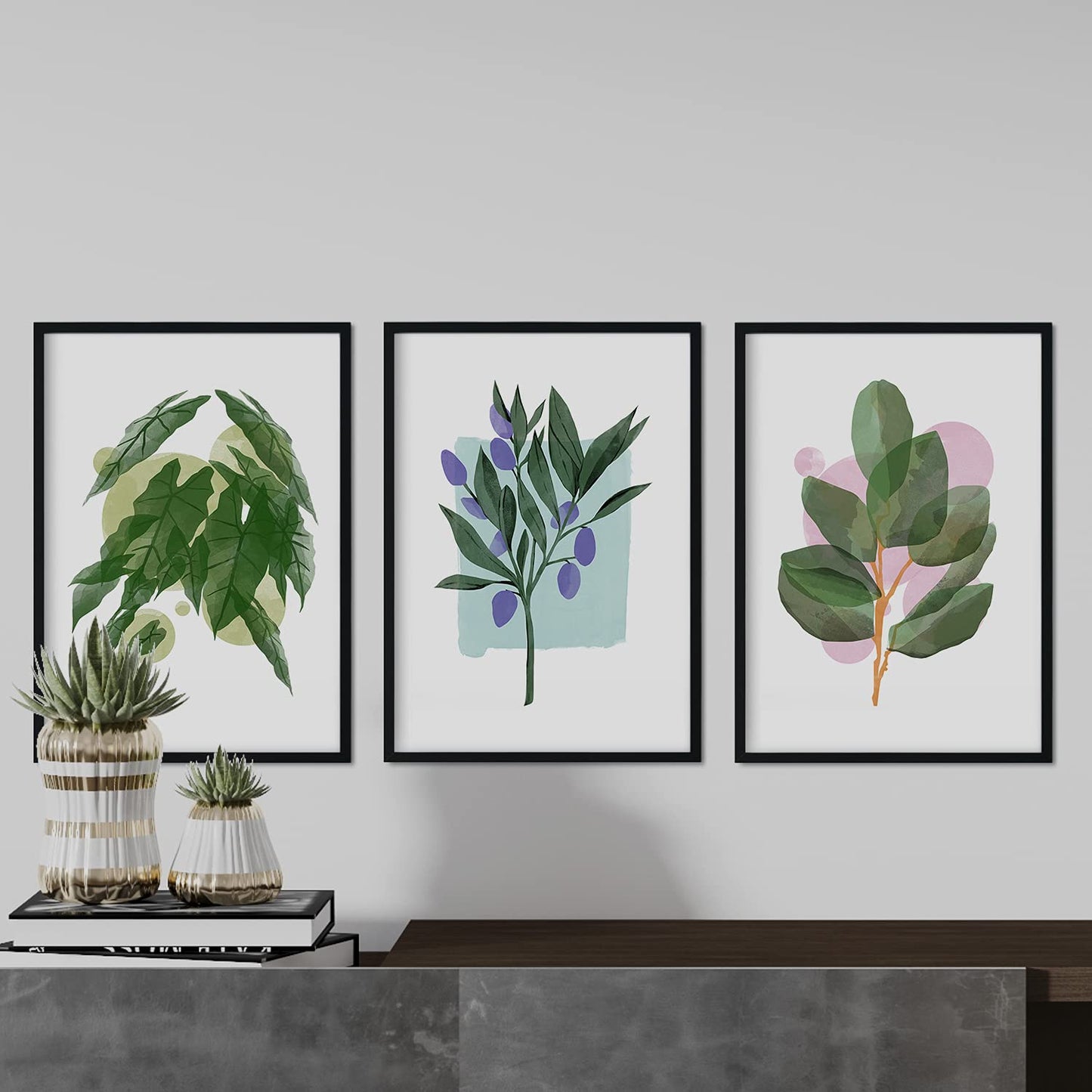 Set de láminas Hojas. Pósters con ilustraciones de plantas y flores en estilo acuarela.-Artwork-Nacnic-Nacnic Estudio SL