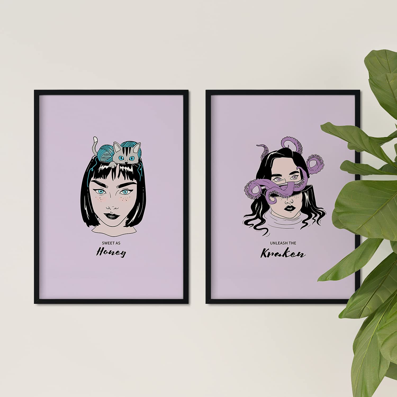 Set de láminas Pack animal. Pósters con ilustraciones artísticas de cabezas de mujer.-Artwork-Nacnic-Nacnic Estudio SL