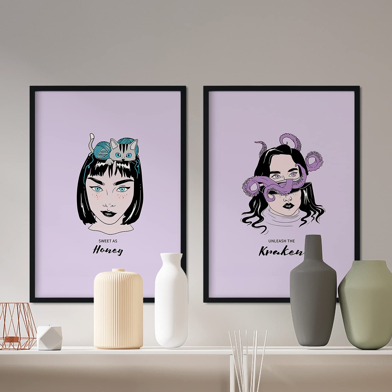 Set de láminas Pack animal. Pósters con ilustraciones artísticas de cabezas de mujer.-Artwork-Nacnic-Nacnic Estudio SL