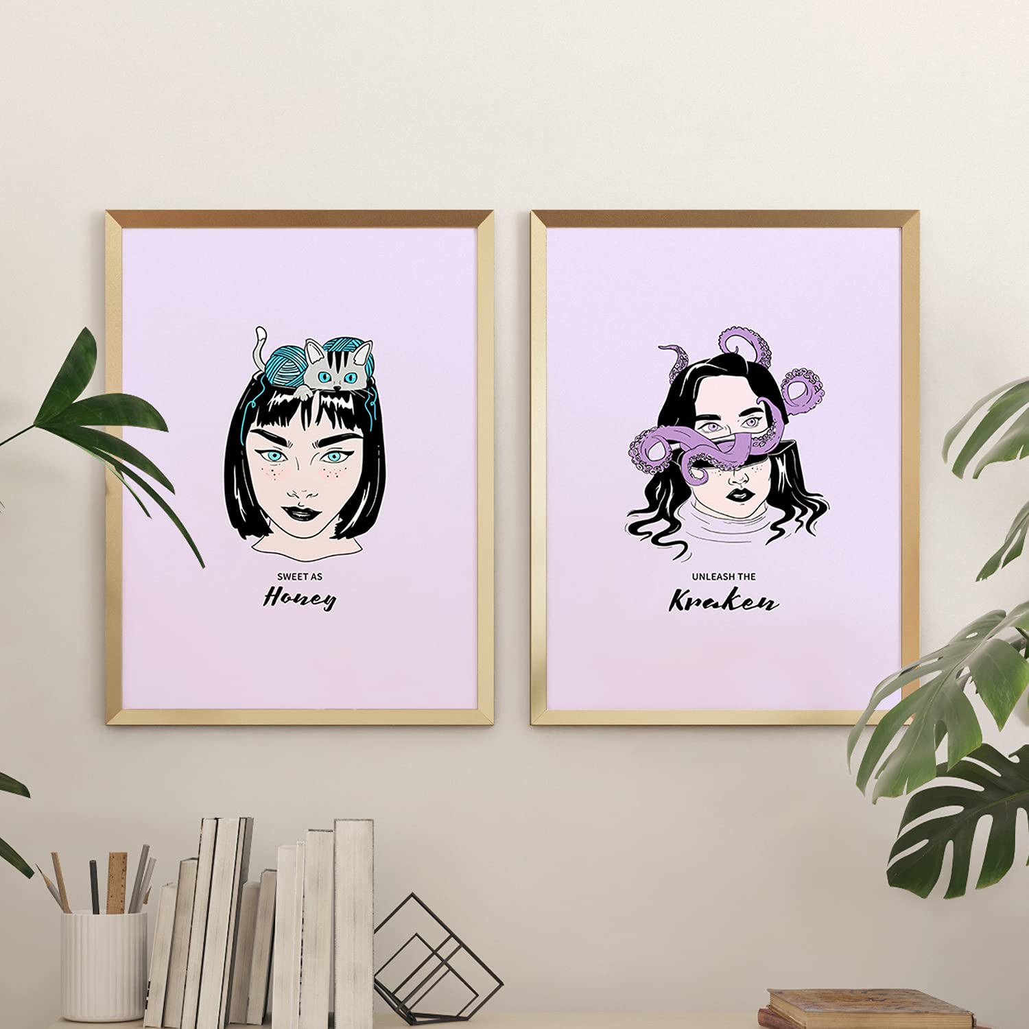 Set de láminas Pack animal. Pósters con ilustraciones artísticas de cabezas de mujer.-Artwork-Nacnic-Nacnic Estudio SL