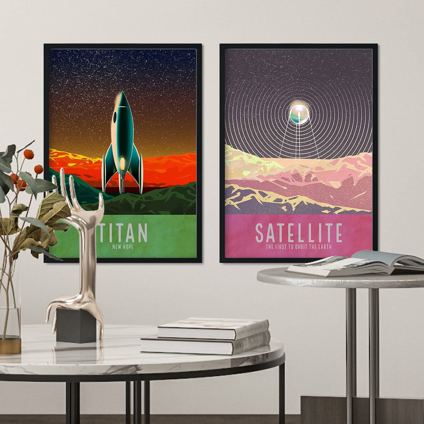 Set de láminas Pack Aterrizaje. Pósters con detalladas ilustraciones del espacio. Coloridas imágenes de satélites, estrellas y planetas.-Artwork-Nacnic-Nacnic Estudio SL