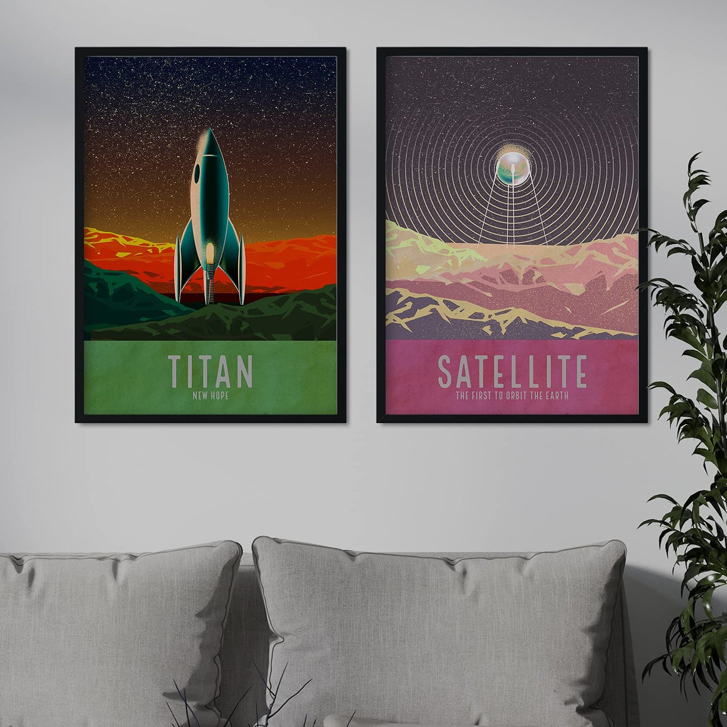 Set de láminas Pack Aterrizaje. Pósters con detalladas ilustraciones del espacio. Coloridas imágenes de satélites, estrellas y planetas.-Artwork-Nacnic-Nacnic Estudio SL